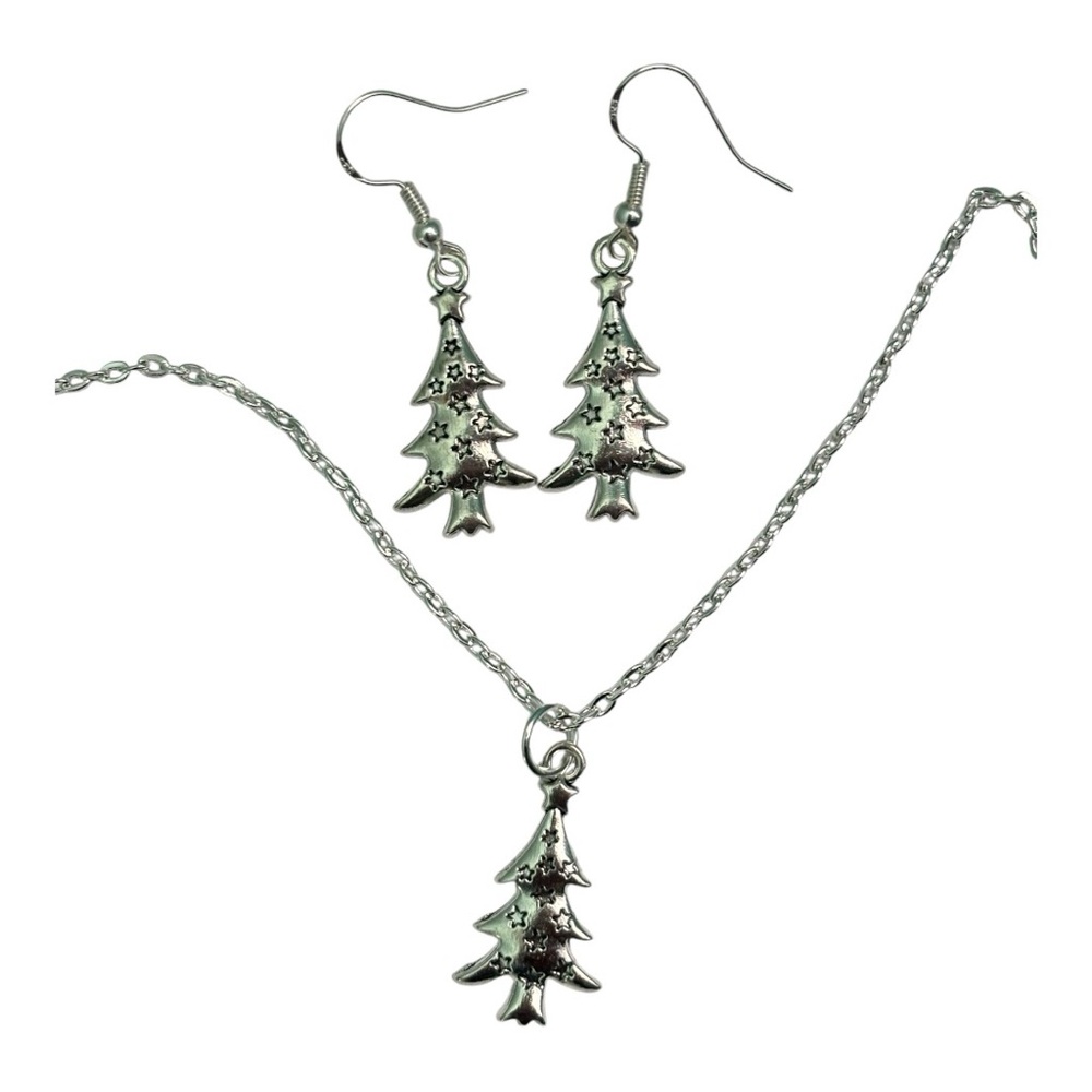 Christmas tree chain necklace and earring set 925 sterling silver earring hooks